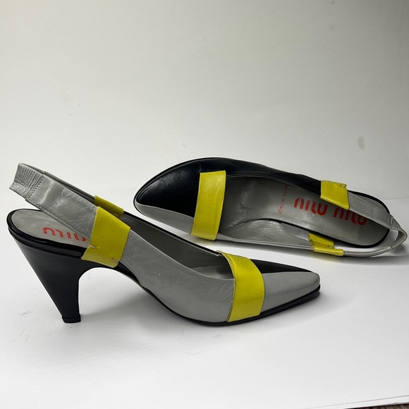 Miu Miu Sz 35 Leather Colorblock Slingback Heels Shoes - Picture 3 of 15